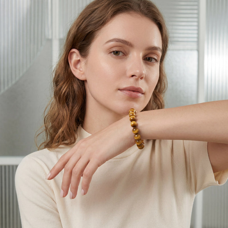 Golden Tiger Eye Bracelet | 8MM Natural Stone Beads | Protection, Confidence & Good Fortune