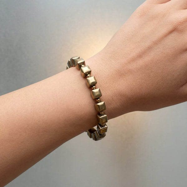 Golden Pyrite Cube Bead Bracelet | Manifestation, Abundance & Willpower Healing Crystal Bracelet