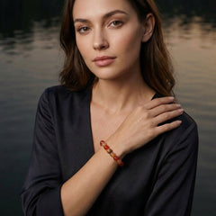Carnelian & Olive Wood Bracelet | 8MM Natural Stone Healing Crystal Bracelet for Vitality, Courage & Motivation