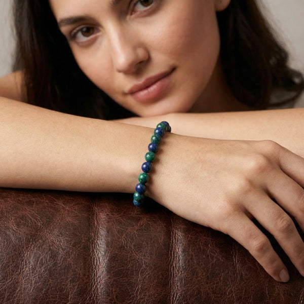 Azurite Crystal Bracelet 8MM | Intuition, Inner Wisdom & Spiritual Growth | Natural Stone Healing Bracelet