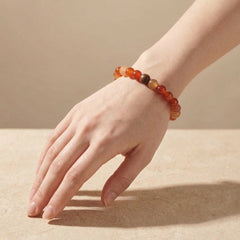 Carnelian & Olive Wood Bracelet | 8MM Natural Stone Healing Crystal Bracelet for Vitality, Courage & Motivation