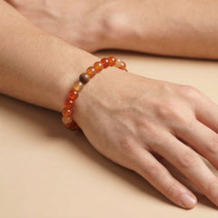 Carnelian & Olive Wood Bracelet | 8MM Natural Stone Healing Crystal Bracelet for Vitality, Courage & Motivation
