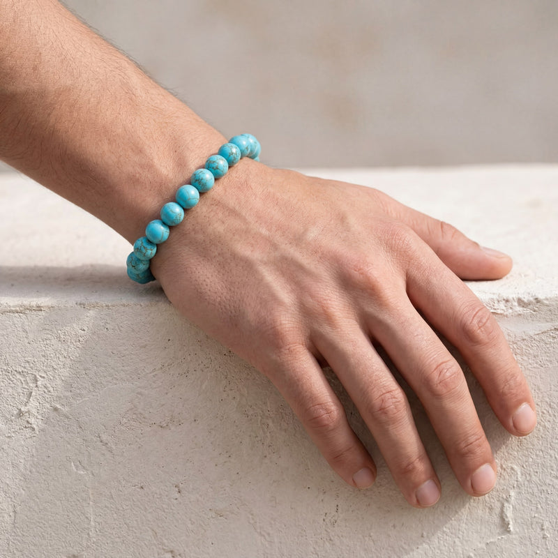 Turquoise Crystal Bracelet | 8MM Natural Stone Beads | Throat Chakra Healing & Protection Bracelet
