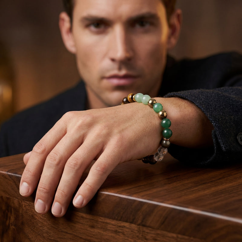 Dhan Yog Money Magnet Bracelet | Green Jade, Tiger Eye, Citrine, Pyrite & Golden Hematite | 8MM Natural Stone Healing Crystal Bracelet