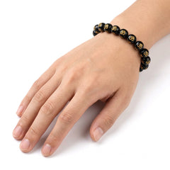Black Obsidian Om Mani Bracelet | Gold Engraved Om Symbol | Protection & Grounding Healing Crystal Bracelet