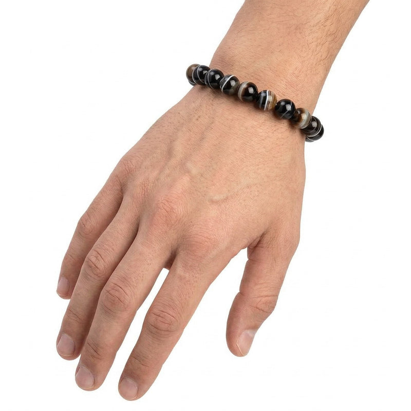 Sulemani Agate Bracelet | Natural Black Striped Agate Healing Crystal Bracelet | 8MM Beads | Protection, Grounding & Spiritual Awakening